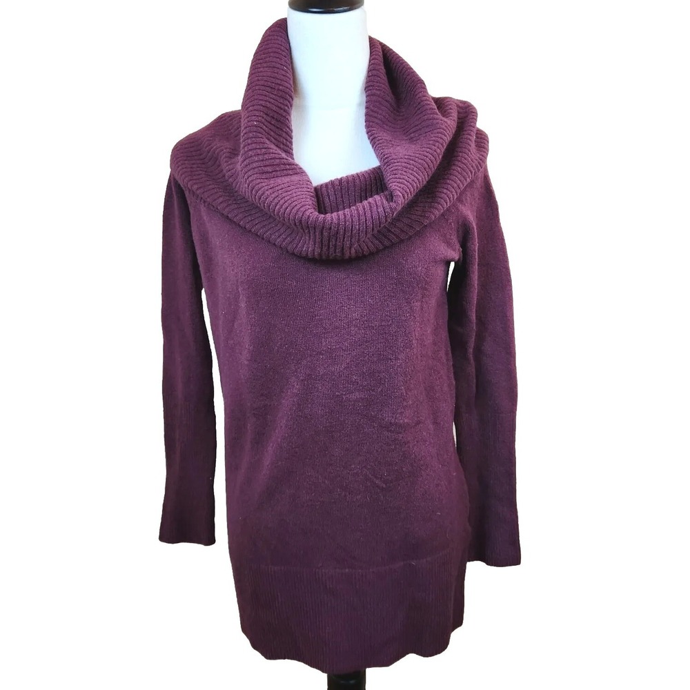 Halogen Womens XS Merino Wool‎ Blend Cowl Neck Sweater Burgundy Ribbed Cozy NEW